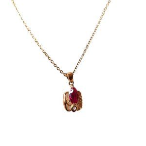 Ruby and Cubic Zirconia Pendant GP Necklace Lindenworld